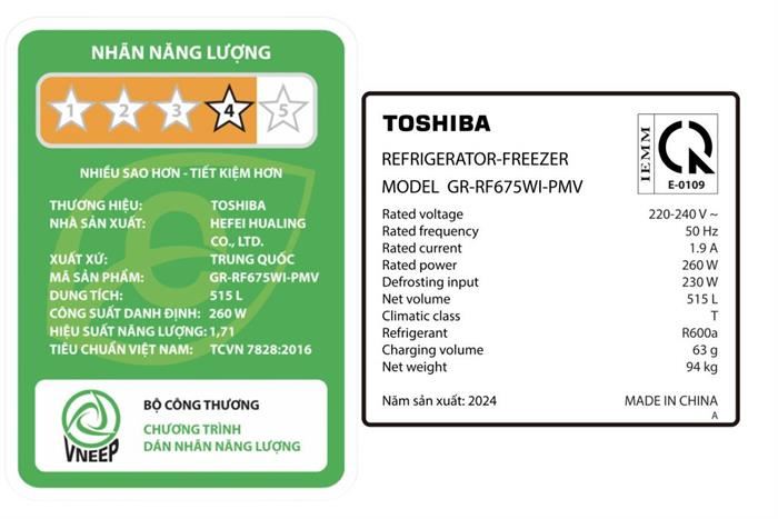 Tủ lạnh Toshiba Inverter 515 lít Multi Door GR-RF675WI-PMV(06)-MG